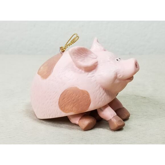 Christmas Tree Ornament Pink Pig w/ Dangling Legs Ceramic 3" RR Roman 90s Vtg - Picture 7 of 13